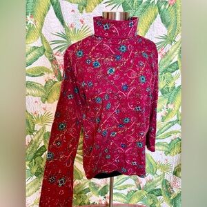 HUNT CLUB Cotton Large Royal Chain & Ribbon Pattern Raspberry Turtleneck Sweater